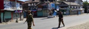 Soldiers patrol on Baramulla roads amidst curfew imposed in Kashmir valley, 5 August, 2016.